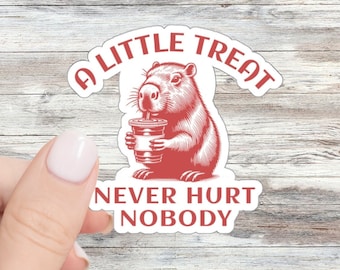 Capybara Sticker Little Treats Meme Stickers Iced Coffee Capybara Gifts Meme Sticker Funny Retro Cute Animal Sarcastic Weird Gifts Gift