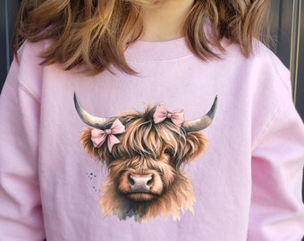 Highland Cow Bluza Dziecięca Highland Cow Bluza Dziecięca Koszulka Krowa Krowa Prezent Prezenty Sweter Krowa Prezent Maluch Koszula Farma Maluch Dziewczynka