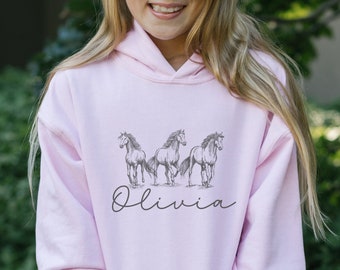 Personalized Youth Horse Sweatshirt Horse Gifts Horse Shirt Horse Gift Horse Lover Gift Horse Girl Horse Rider Gift Equestrian Sweatshirt