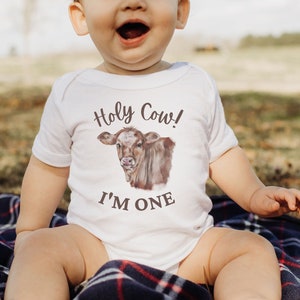 Holy Cow Im One, Organic Cow Birthday, Farm Birthday, First Birthday Girl, First Birthday Shirt, Girl Farm Birthday, Cow Birthday Outfit