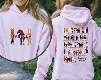 Personalized Youth Breeds of Horses Hoodie Horse Sweatshirt Custom Horse Gifts Horse Shirt Horse Lover Gift Horse Girl Horse Rider Gift