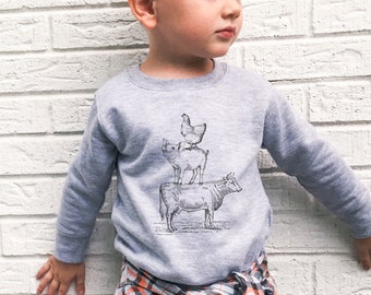 Bauernhof Sweatshirt Kinder, Kleinkind Sweatshirt, Bauernhof Shirt, Tier Shirt, Bauernhof Tier Shirt, Kleinkind Geschenk, Kleinkind Jungen Geschenke, Kuh Shirt, Leben auf dem Bauernhof