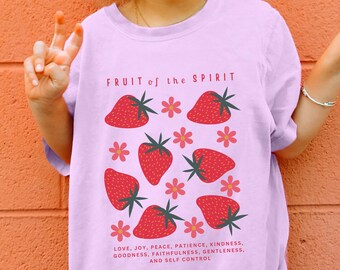 Fruit of the Spirit Kids Strawberry Shirt Christian Shirt Bible Verse Christian Apparel Faith Based Christian Clothes Scripture Jesus Gift