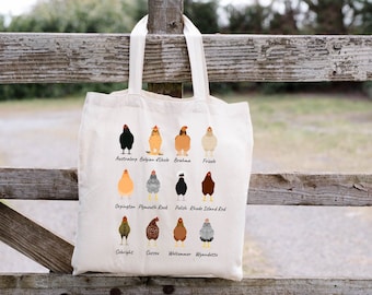Chicken Breeds Tote Bag Chicken Bag Chicken Tote Bag Chicken Gifts Chicken Tote Animal Tote Bag Farmers Market Bag Library Tote Bag