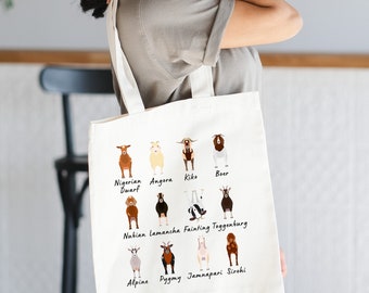 Goat Breeds Tote Bag Goat Gifts Goat Tote Bag Goat Bag Goat Tote Animal Tote Bag Farmers Market Bag Library Tote Bag Reusable Grocery Bag