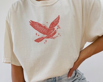 Linocut Pigeon Shirt Bird Shirt Whimsical Folk Art Birdwatching Pigeons Pidgeon Bird Shirt Pigeon Gifts Pigeon Lover Naturecore Block Print