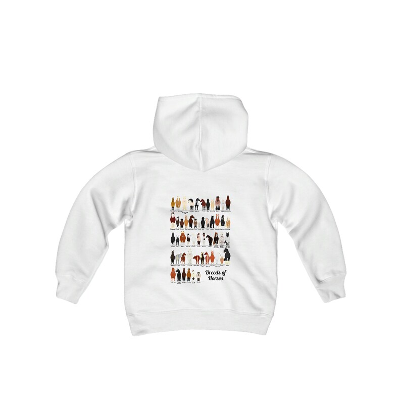 Youth Breeds of Horses Hoodie, Horse Sweatshirt, Horse Gifts, Horse Shirt, Horse Gift, Horse Lover Gift, Horse Girl, Horse Rider Gift, White
