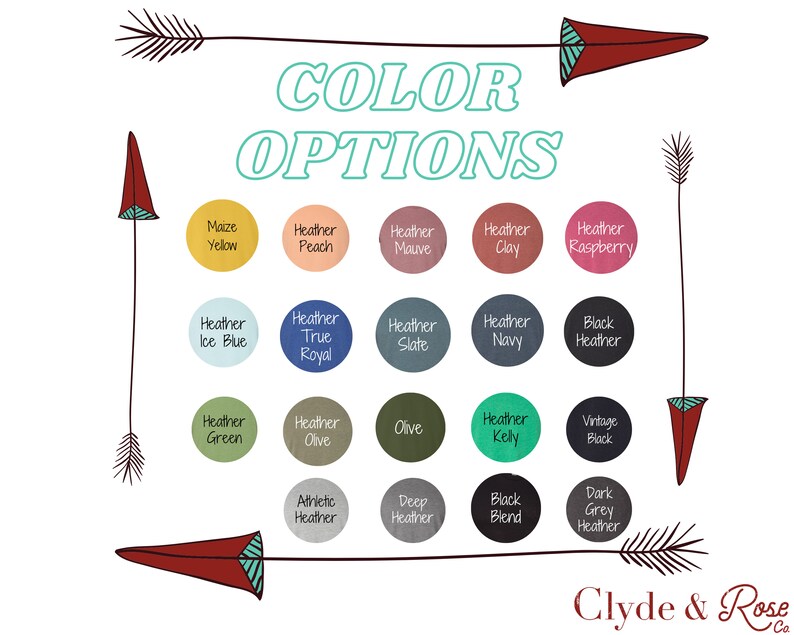 Pode incluir: Tabela de op&ccedil;&otilde;es de cor com 16 amostras de cores diferentes. As cores incluem: Amarelo milho, Heather Peach, Heather Mauve, Heather Clay, Heather Raspberry, Heather Ice Blue, Heather True Royal, Heather Slate, Heather Navy, Black Heather, Heather Green, Heather Olive, Olive, Heather Kelly, Vintage Black, Heather atl&eacute;tico, Heather profundo, Black Blend, Dark Grey Heather.