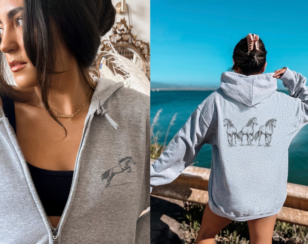 Neon Floral Horses Men's Zipper Hoodie