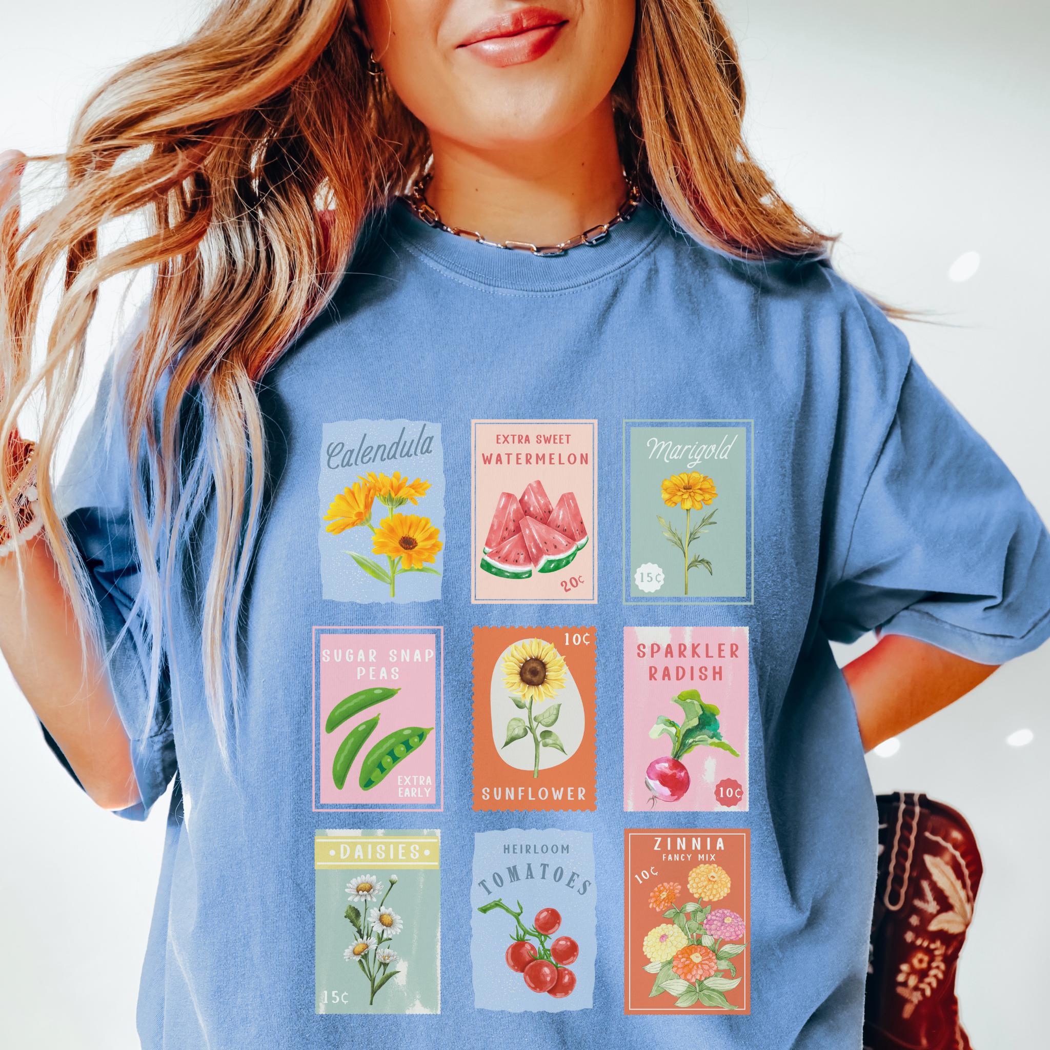 Garden Seed Packet Shirt Vegetable Fruit Vegan Shirt Foodie Gardening Vegetable T Shirt Botanical Tomato Tshirt Floral Wildflower Seeds Gift