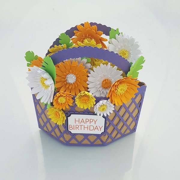 Flower Pop Up Basket Card SVG Cutting File: Birthday, Mother's Day (Digital Download)