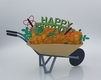 3D Wheelbarrow Pop Up Card SVG: Flowers & Butterflies (Digital Download)