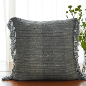 Mercury 18 x 18 handwoven, handmade textured decorative cotton throw pillow/ scatter cushion. Striped Contemporary Boho Grey Modern living image 1