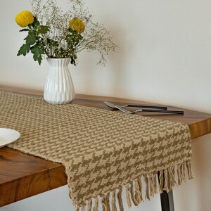Gustoso 16x55 handwoven, handmade textured cotton linen table runner. Decorative table linen Boho motif natural modern contemporary living image 1