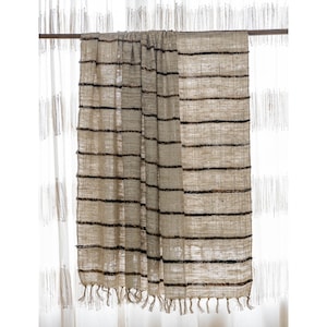 Snowtiger 51”x67” handwoven handmade textured decorative cotton throw/ plaid with fringes Boho striped blanket Sofa throw White living decor
