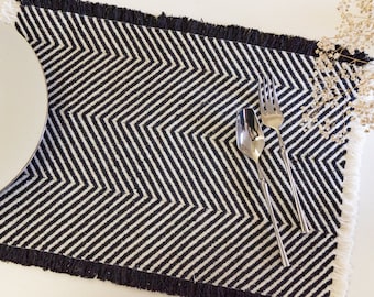 Set of 4 Navy Chevron Cloth Placemats by Spoonflower - Freeform Arrows Large In Indigo by domesticate Herringbone Placemats