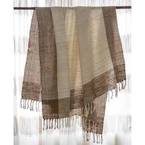 Vedanta ivory 51”x67” handwoven, handmade textured decorative cotton throw/ plaid with fringes. Boho blanket Sofa throw. Modern living decor