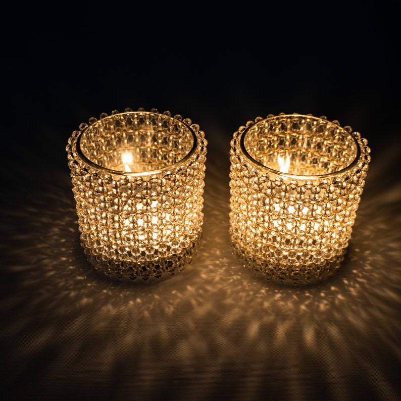 Handmade Crystal Candle holder Set of 2 for Boho Home Décor. Centrepiece, Home Accent Tea Light Holder Birthday Wedding Housewarming Gift image 2