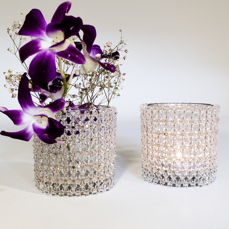 Handmade Crystal Candle holder Set of 2 for Boho Home Décor. Centrepiece, Home Accent Tea Light Holder Birthday Wedding Housewarming Gift image 7