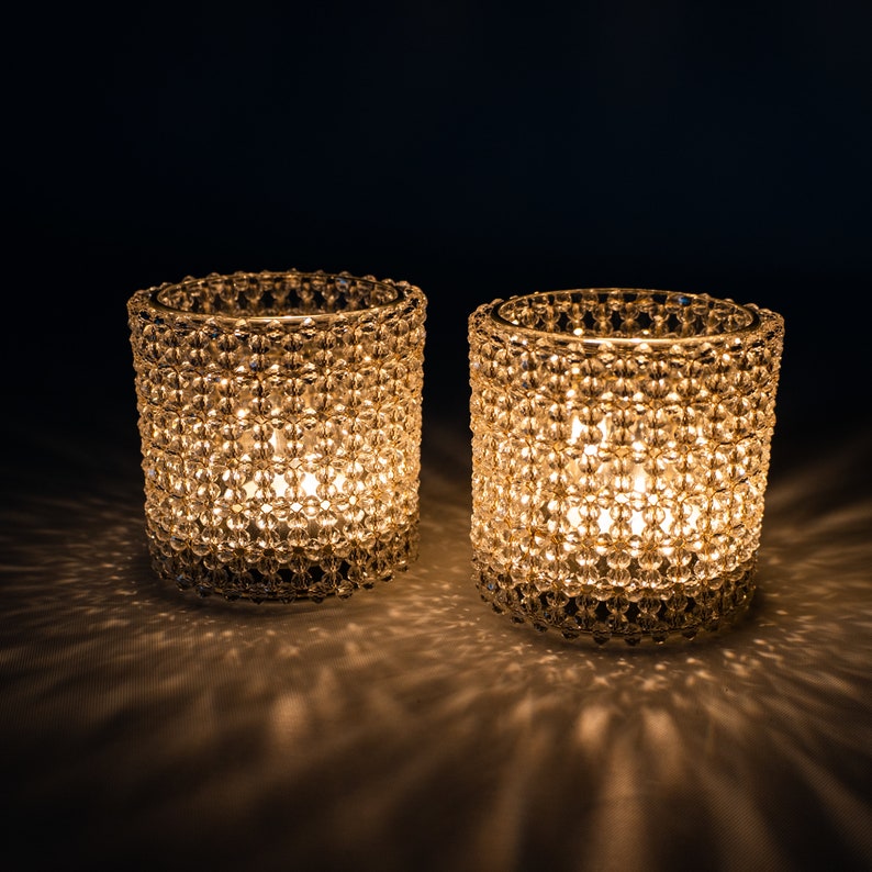 Handmade Crystal Candle holder Set of 2 for Boho Home Décor. Centrepiece, Home Accent Tea Light Holder Birthday Wedding Housewarming Gift image 1