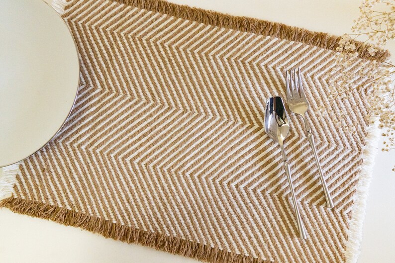 Chevron grey. 13x19 handwoven, handmade cotton linen placemat. Decorative table mat. Boho grey white chevron dining table linen image 3