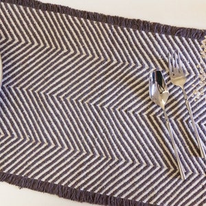 Chevron grey. 13x19 handwoven, handmade cotton linen placemat. Decorative table mat. Boho grey white chevron dining table linen image 4