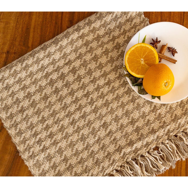 Gustoso 16x55 handwoven, handmade textured cotton linen table runner. Decorative table linen Boho motif natural modern contemporary living image 2