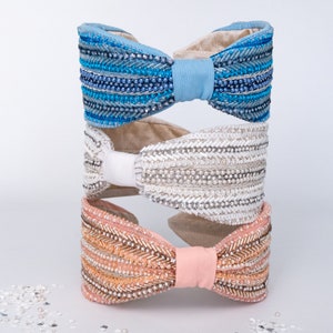 Bohemian embroidered bead headband for women, girl hair accessory Fashion boho turban headbands Hairband for her Blue, pink, white hair band