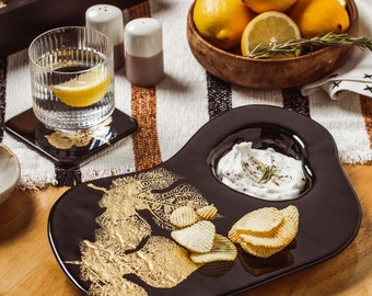 Black and Gold Maple Leaf Chip Dip Platter