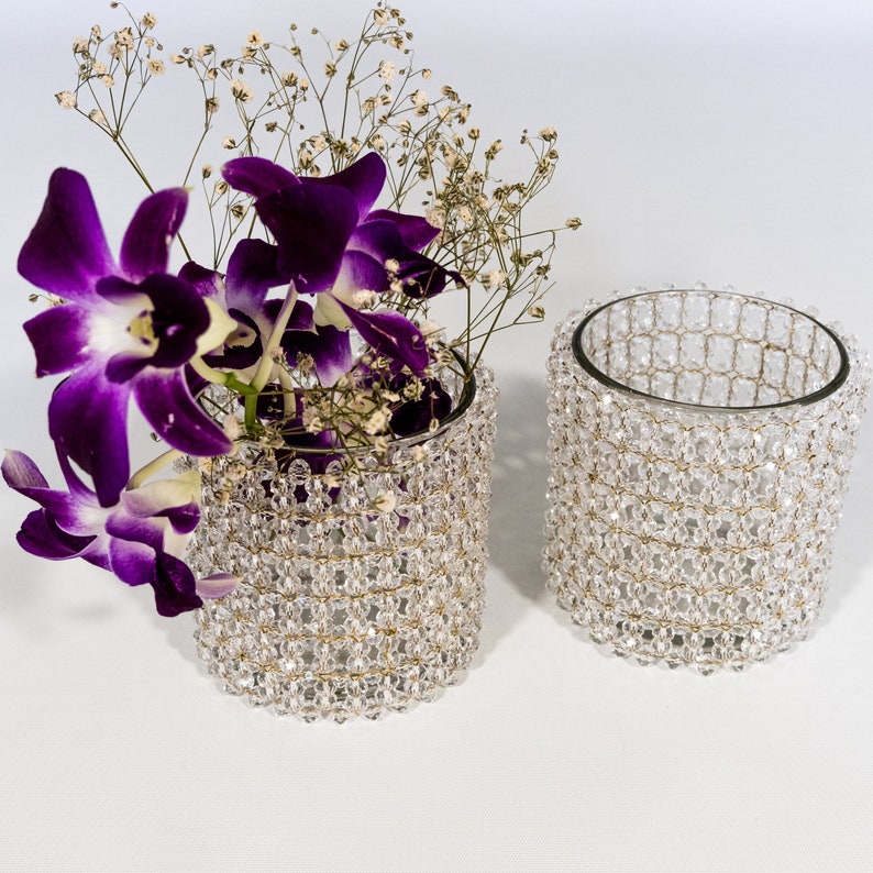 Handmade Crystal Candle holder Set of 2 for Boho Home Décor. Centrepiece, Home Accent Tea Light Holder Birthday Wedding Housewarming Gift image 6