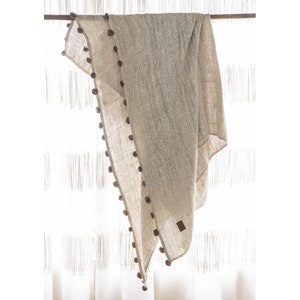 Paradisio ivory 51”x67” handwoven handmade textured decorative cotton throw/ plaid White pom-pom boho blanket Sofa throw Modern living decor