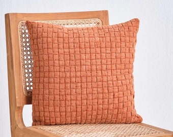 Scarlet handwoven, handmade textured decorative pillow/ scatter cushion. Check Contemporary Modern living