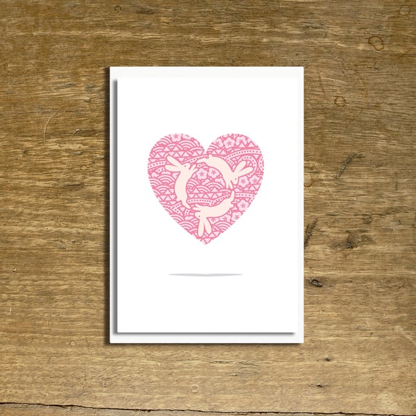 A6 Rabbit Throuple Polyamory Valentine’s Day Card; Throuple Polyamory Anniversary Card; Throuple Polyamory I Love You Card; Pink