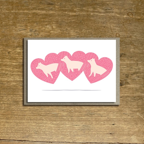 A6 Fox Throuple Polyamory Valentine’s Day Card; Throuple Polyamory Anniversary Card; Throuple Polyamory I Love You Card; Pink