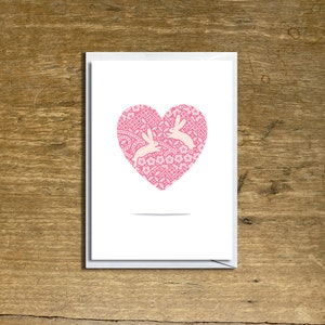 Biglietto di San Valentino con coniglio in formato A6; biglietto di anniversario; biglietto "Ti amo"; rosa