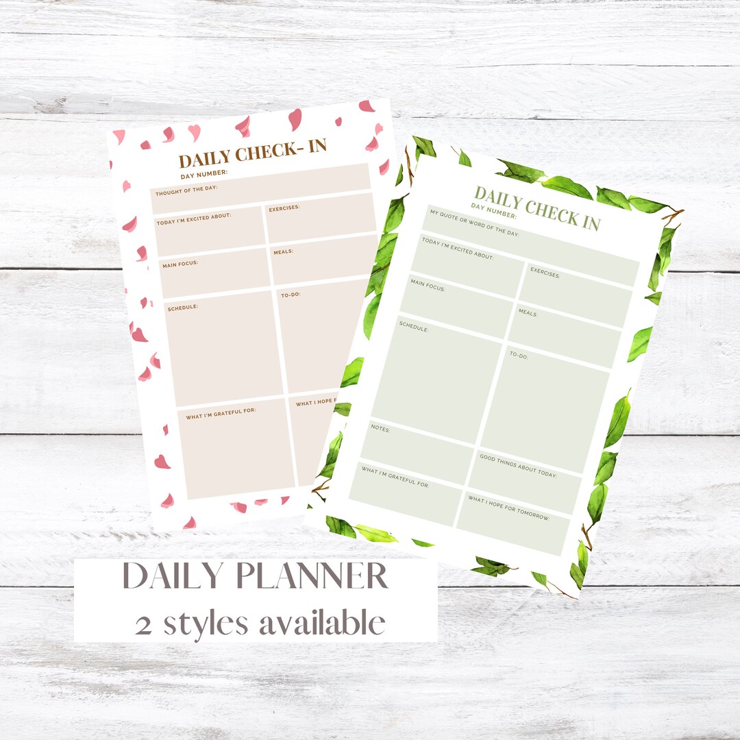 Daily Planner Digital Print | Journal Check in Chart | Printable Wall ...