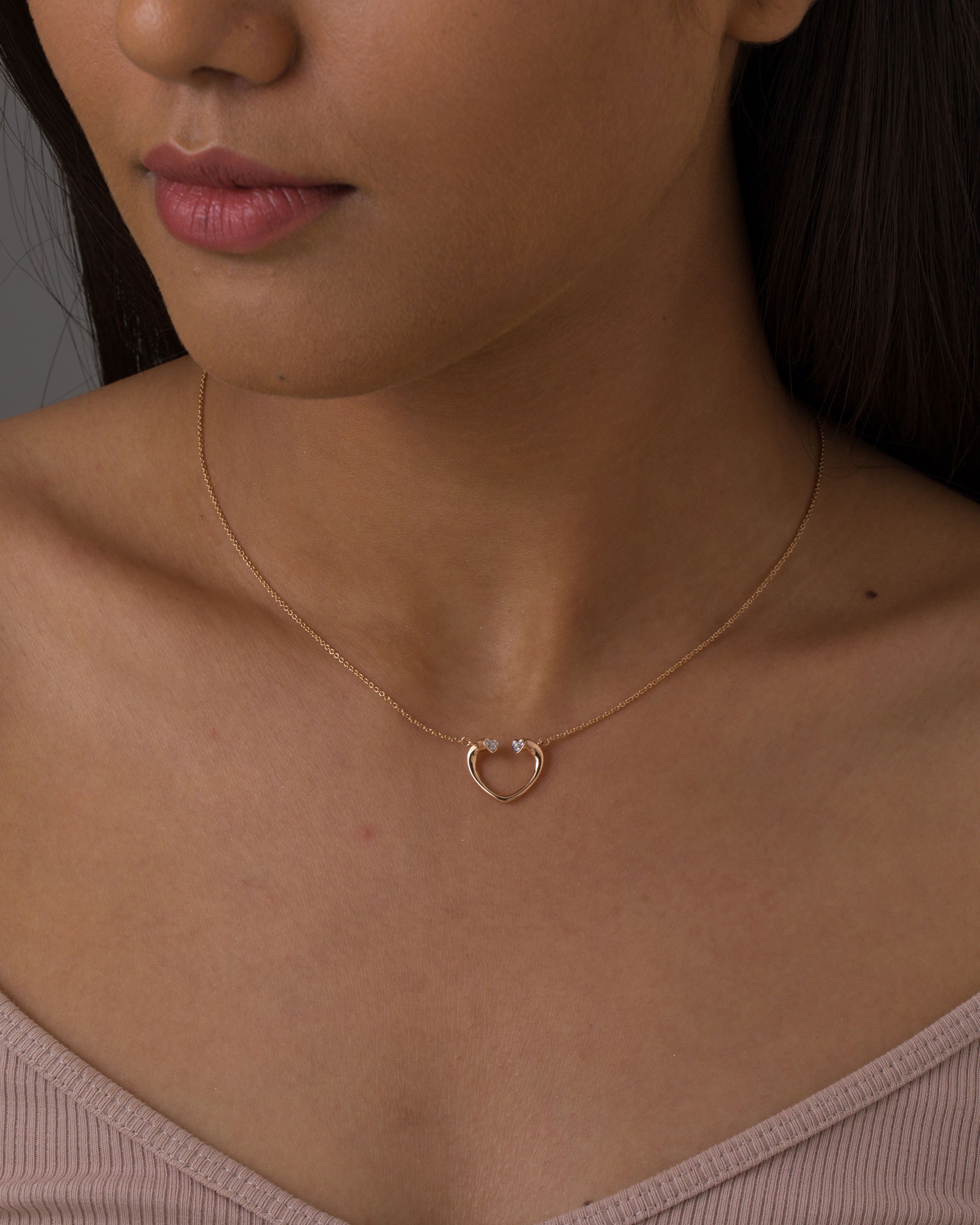 Heart Shape Necklace Diamond Heart Necklace 14k Rose Gold Etsy