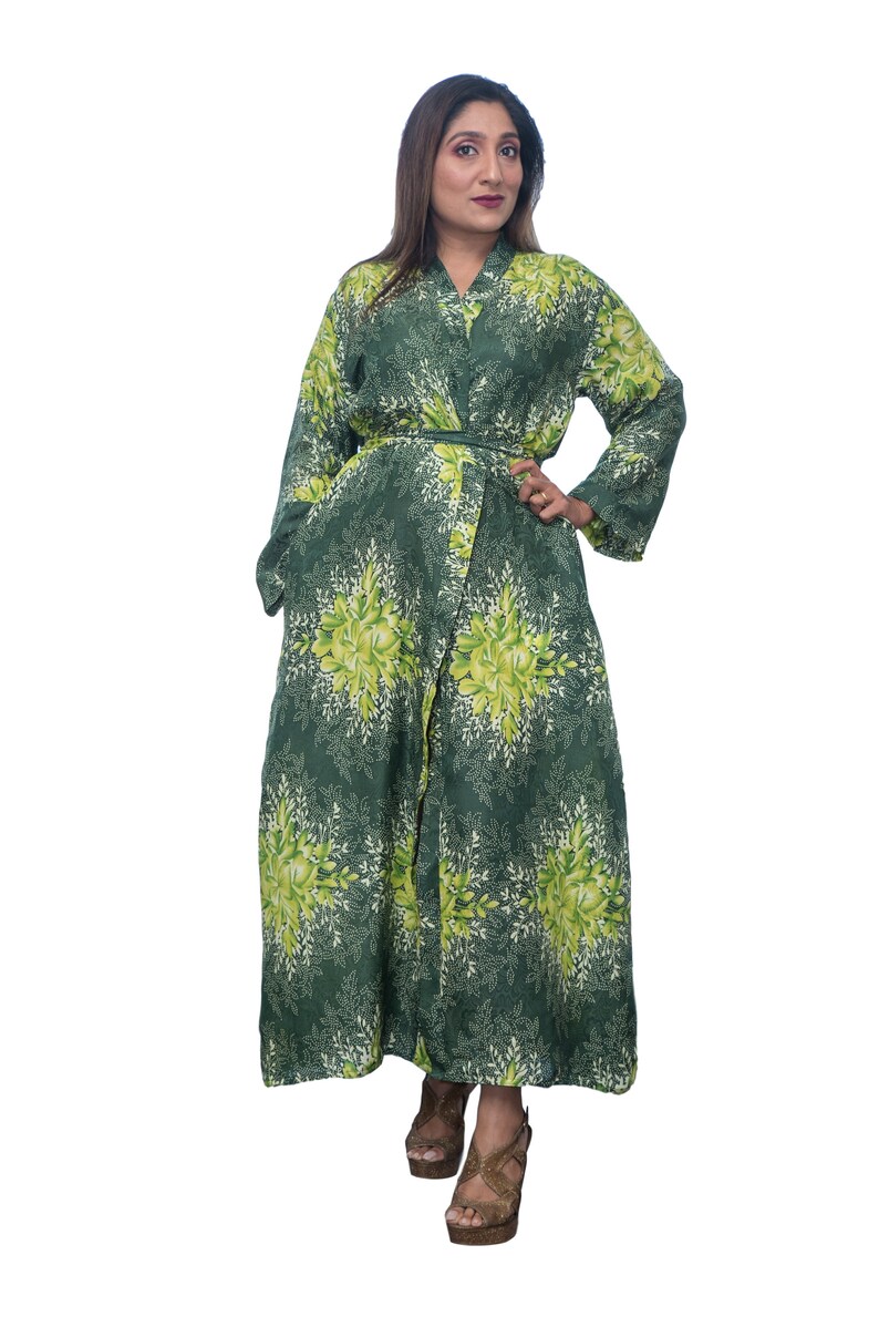 green floral dressing gown