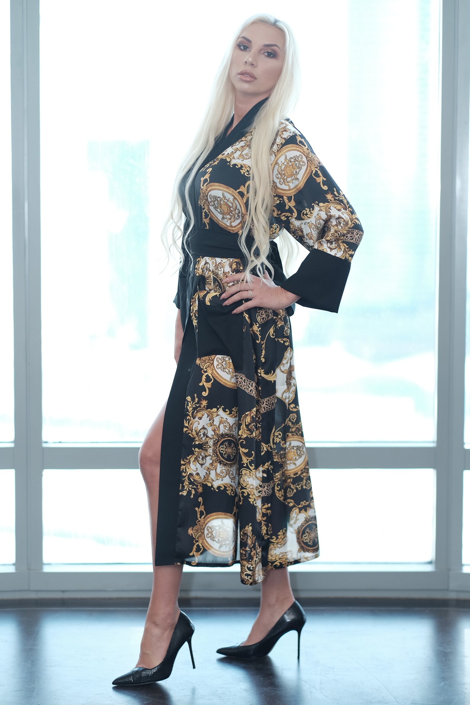 black and gold satin robe