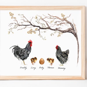 Personalised Animal Family Print, Farm Animal Print, Custom Family Portrait, Chicken Chick Rooster Cockerel , Farm Family Print, Mothers Day