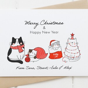 Carte de Noël personnalisée, Carte de Noël familiale personnalisée, Carte de Noël pour chat, Carte de famille pour chat, Joyeux Noël, Bonne année, Chats mignons