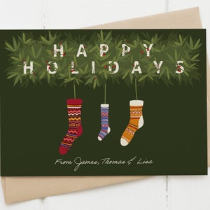 Cartolina di Natale personalizzata, Cartolina di Natale stampabile, Calza personalizzata, Calze di Natale, Calze di famiglia, Biglietto di auguri