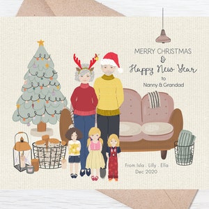 Ritratto di famiglia di cartolina di Natale personalizzata, cartolina di Natale personalizzata, cartolina personalizzata, ritratto di famiglia stampabile, stampe natalizie