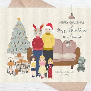 Carte de Noël personnalisée, Portrait de famille de Noël personnalisé, Carte de vœux imprimée de haute qualité, Portrait de famille personnalisé, Cartes de vacances