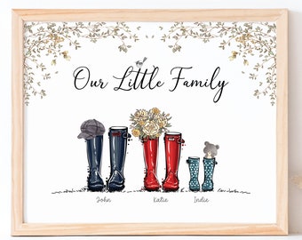 Personalised Family Wellies Print, Family Welly Print, Mothers Day