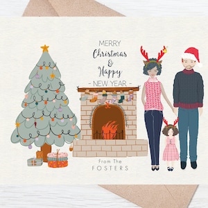Ritratto di famiglia di cartolina di Natale personalizzata, cartolina di Natale personalizzata, cartolina personalizzata, ritratto di famiglia stampabile, stampe natalizie
