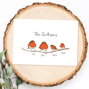 Personalisierte Rotkehlchen Weihnachtskarte, Weihnachtskarte, Rotkehlchen-Familienkarte, Karte für Freunde und Familie, Illustration, Neujahr