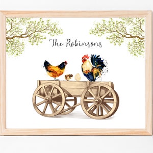 Personalised Farm Family Print, Chicken Rooster Chick Print, Custom Family Portrait, Farm House Print, Personalised Gift, Mothers Day Gift