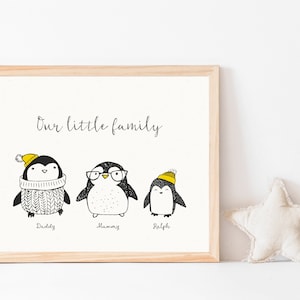Personalised penguin Family Print, Custom Family Portrait, Custom penguin Family, New Home, Christmas Gift, Birthday Gift,FREE GIFT WRAPPING