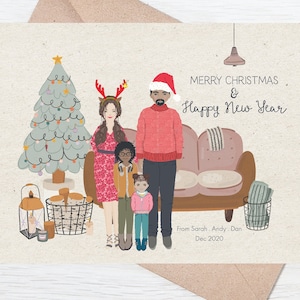Retrato personalizado da família do cartão de Natal, cartão de Natal personalizado, cartão personalizado, retrato de Natal da família imprimível, impressões de Natal